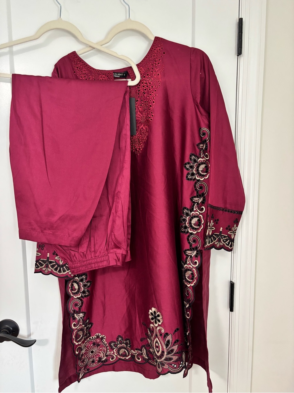 Limelight Women's Embroidered Long Sleeve Kurta Set in Deep Magenta
